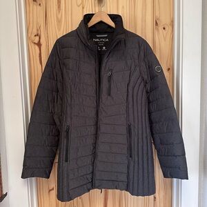Nautica Women's Midweight Stretch Puffer Jacket with Hood, Gray, XL Women NWOT